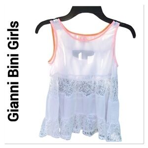 GIANNI BINI GIRLS White Lace Sheer Sleeveless Tiered Blouse medium